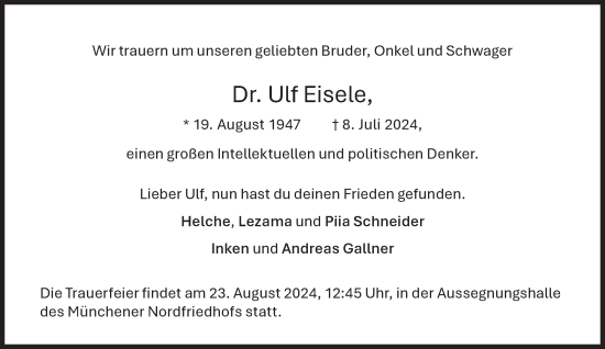 Traueranzeige von Ulf Eisele von Süddeutsche Zeitung