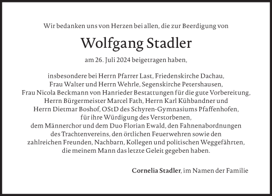 Traueranzeige von Wolfgang Stadler von Süddeutsche Zeitung