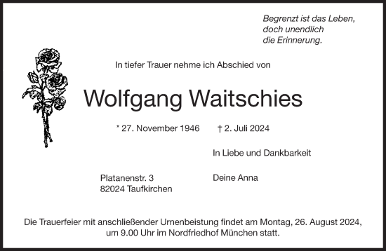 Traueranzeige von Wolfgang Waitschies von Süddeutsche Zeitung