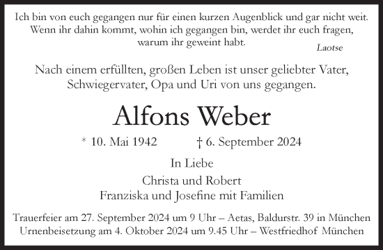 Traueranzeige von Alfons Weber von Süddeutsche Zeitung