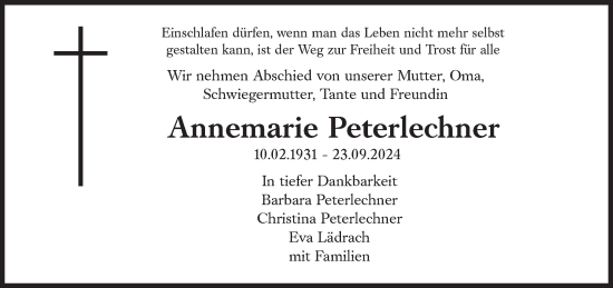 Traueranzeige von Annemarie Peterlechner von Süddeutsche Zeitung