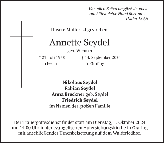 Traueranzeige von Annette Seydel von Süddeutsche Zeitung