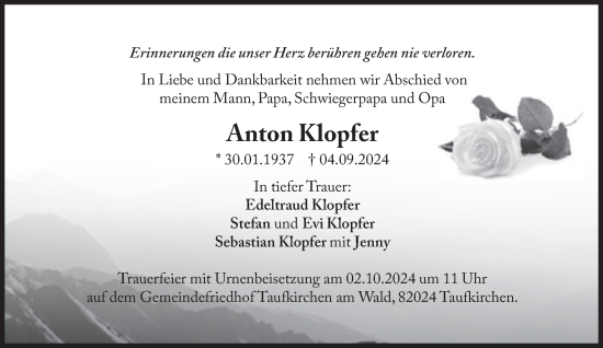 Traueranzeige von Anton Klopfer von Süddeutsche Zeitung