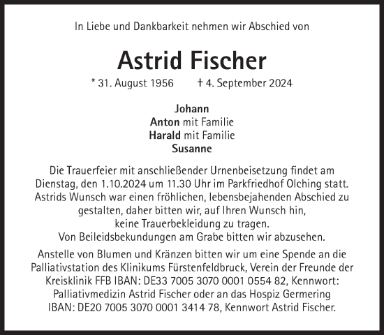 Traueranzeige von Astrid Fischer von Süddeutsche Zeitung