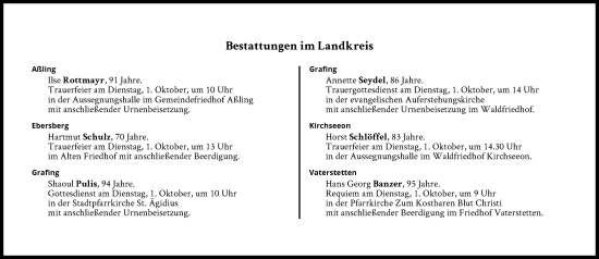 Traueranzeige von Bestattungen vom 01.10.2024 von Süddeutsche Zeitung