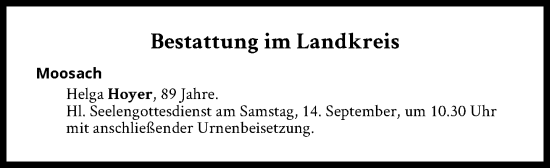 Traueranzeige von Bestattungen vom 14.09.2024 von Süddeutsche Zeitung