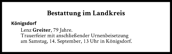 Traueranzeige von Bestattungen vom 14.09.2024 von Süddeutsche Zeitung