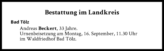 Traueranzeige von Bestattungen vom 16.09.2024 von Süddeutsche Zeitung