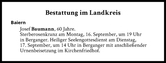 Traueranzeige von Bestattungen vom 16.09.2024 von Süddeutsche Zeitung