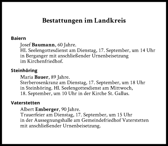 Traueranzeige von Bestattungen vom 17.09.2024 von Süddeutsche Zeitung