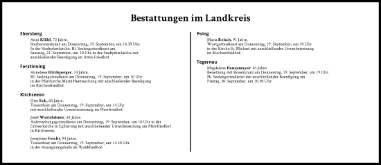 Traueranzeige von Bestattungen vom 19.09.2024 von Süddeutsche Zeitung