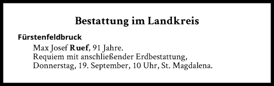 Traueranzeige von Bestattungen vom 19.09.2024 von Süddeutsche Zeitung