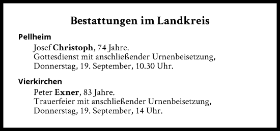 Traueranzeige von Bestattungen vom 19.09.2024 von Süddeutsche Zeitung