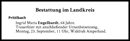 Traueranzeige von Bestattungen vom 23.09.2024 von Süddeutsche Zeitung