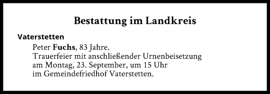 Traueranzeige von Bestattungen vom 23.09.2024 von Süddeutsche Zeitung