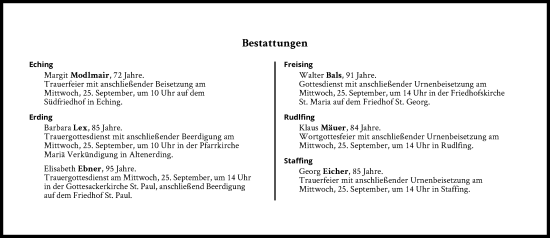 Traueranzeige von Bestattungen vom 25.09.2024 von Süddeutsche Zeitung