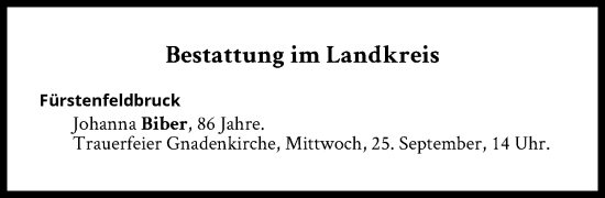 Traueranzeige von Bestattungen vom 25.09.2024 von Süddeutsche Zeitung