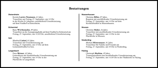 Traueranzeige von Bestattungen vom 27.09.2024 von Süddeutsche Zeitung