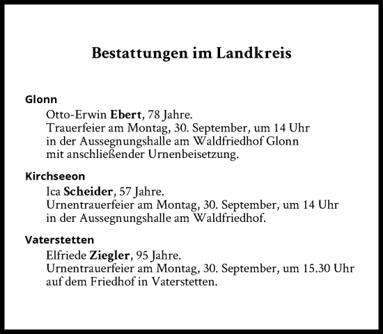 Traueranzeige von Bestattungen vom 30.09.2024 von Süddeutsche Zeitung