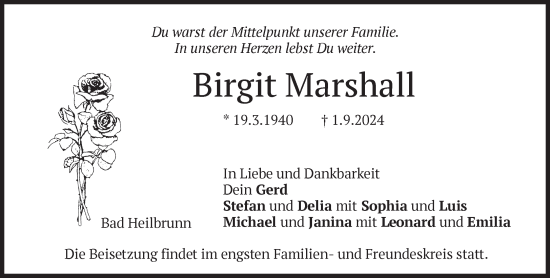 Traueranzeige von Birgit Marshall von Süddeutsche Zeitung