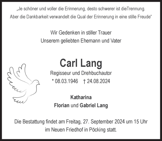 Traueranzeige von Carl Lang von Süddeutsche Zeitung