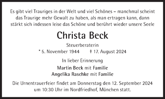 Traueranzeige von Christa Beck von Süddeutsche Zeitung