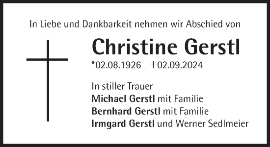 Traueranzeige von Christine Gerstl von Süddeutsche Zeitung