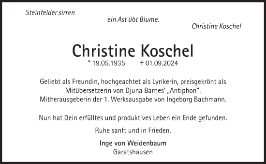 Traueranzeige von Christine Koschel von Süddeutsche Zeitung