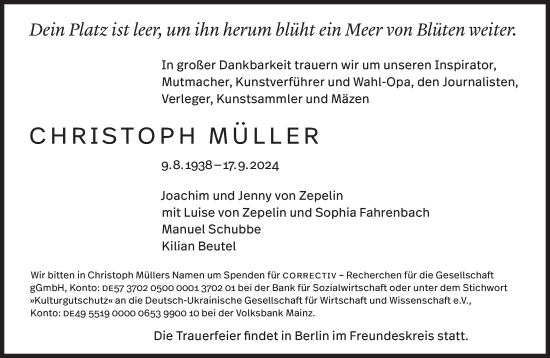 Traueranzeige von Christoph Müller von Süddeutsche Zeitung