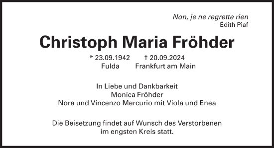 Traueranzeige von Christoph Maria Fröhder von Süddeutsche Zeitung