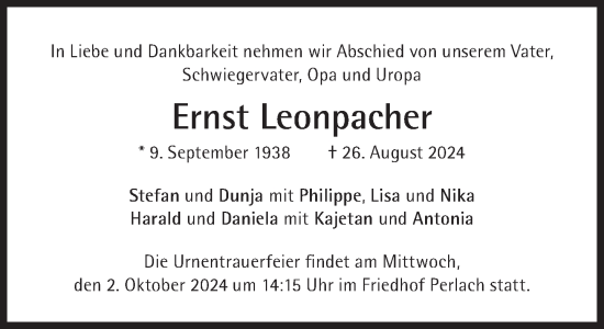 Traueranzeige von Ernst Leonpacher von Süddeutsche Zeitung