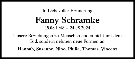 Traueranzeige von Fanny Schramke von Süddeutsche Zeitung