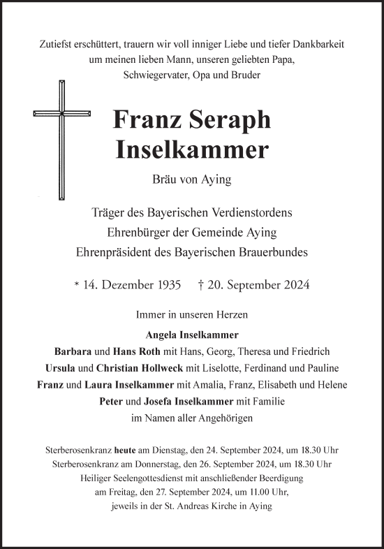 Traueranzeige von Franz Seraph Inselkammer von Süddeutsche Zeitung