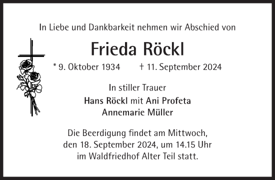 Traueranzeige von Frieda Röckl von Süddeutsche Zeitung