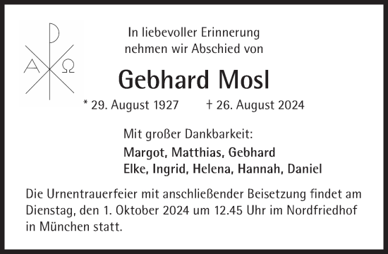 Traueranzeige von Gebhard Mosl von Süddeutsche Zeitung