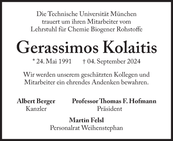 Traueranzeige von Gerassimos Kolaitis von Süddeutsche Zeitung