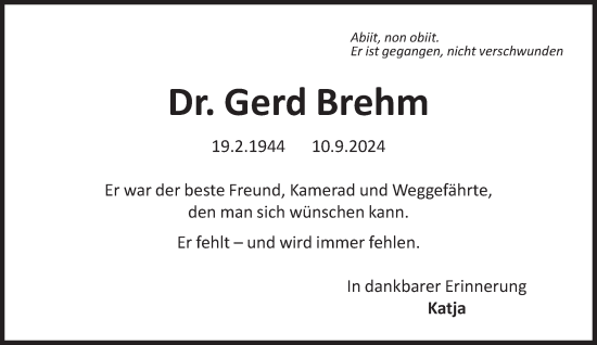 Traueranzeige von Gerd Brehm von Süddeutsche Zeitung