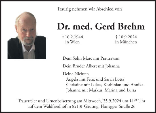 Traueranzeige von Gerd Brehm von Süddeutsche Zeitung