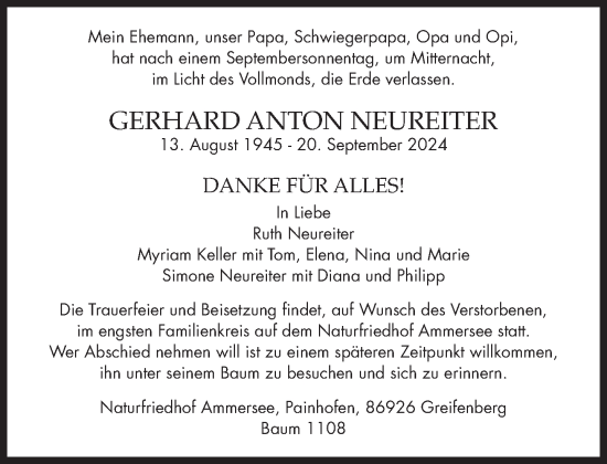 Traueranzeige von Gerhard Anton Neureiter von Süddeutsche Zeitung