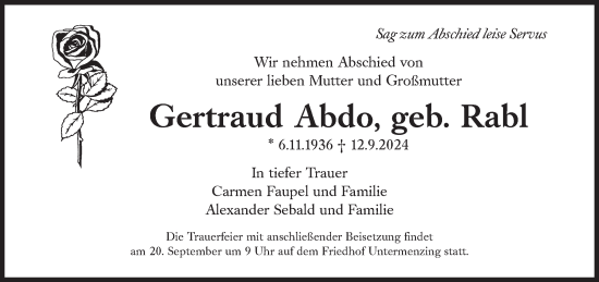 Traueranzeige von Gertraud Abdo von Süddeutsche Zeitung