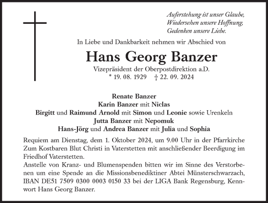 Traueranzeige von Hans Georg Banzer von Süddeutsche Zeitung