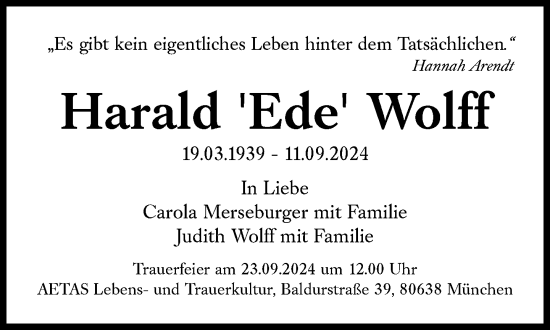 Traueranzeige von Harald Wolff von Süddeutsche Zeitung