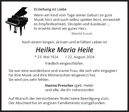 Traueranzeige von Heike Maria Heile von Süddeutsche Zeitung