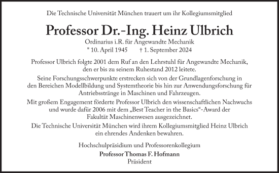 Traueranzeige von Heinz Ulbrich von Süddeutsche Zeitung