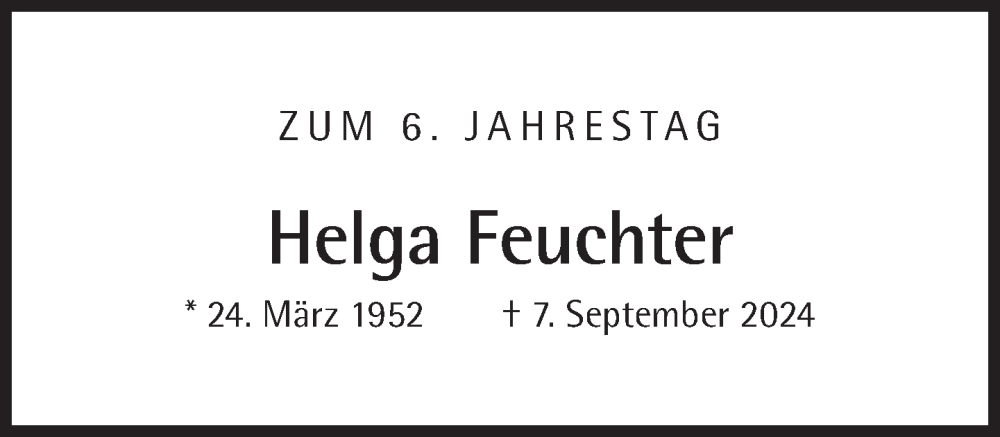 Traueranzeige für Helga Feuchter vom 07.09.2024 aus Süddeutsche Zeitung