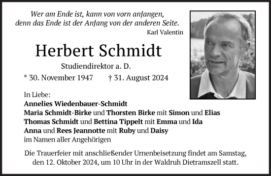 Traueranzeige von Herbert Schmidt von Süddeutsche Zeitung