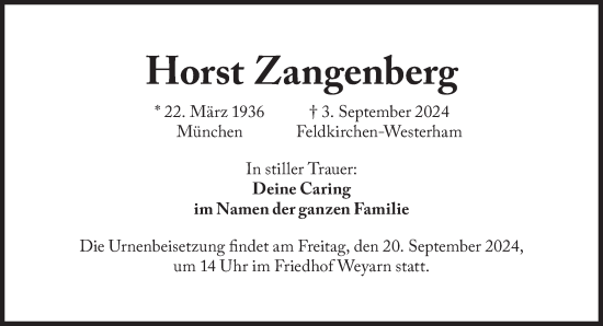 Traueranzeige von Horst Zangenberg von Süddeutsche Zeitung