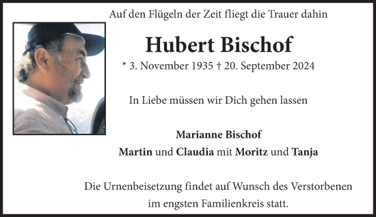 Traueranzeige von Hubert Bischof von Süddeutsche Zeitung