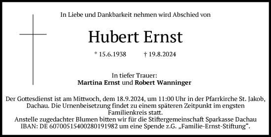 Traueranzeige von Hubert Ernst von Süddeutsche Zeitung