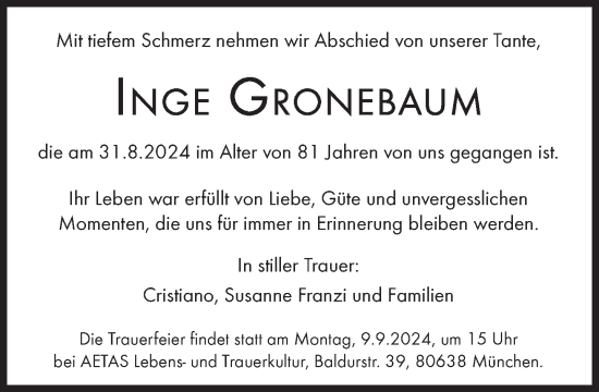 Traueranzeige von Inge Gronebaum von Süddeutsche Zeitung